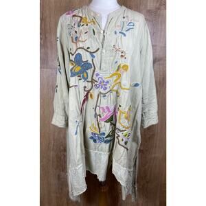 Magnolia Pearl European Linen Embroidered Johnny Shirt Rare